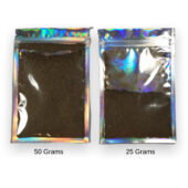 Comparison photo of one 50 gram and one 25 gram pack of Chebe Powder Herbal Super Gro Mix