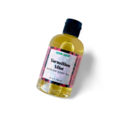 4 ounce bottle of Vermilion Mist Body Oil with snap cap